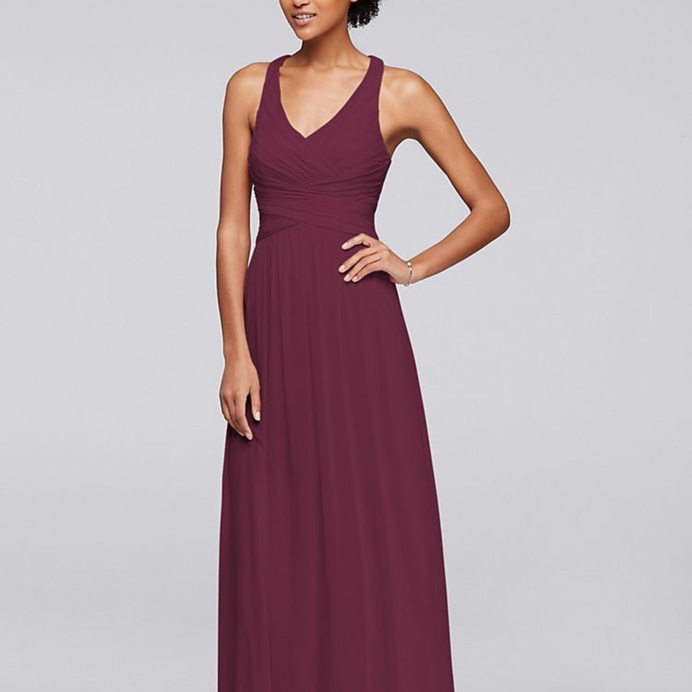 Wine Mesh LONG BRIDESMAID DRESS